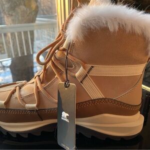 Sorel Tan and White Winter Boots with Faux Fur Lining